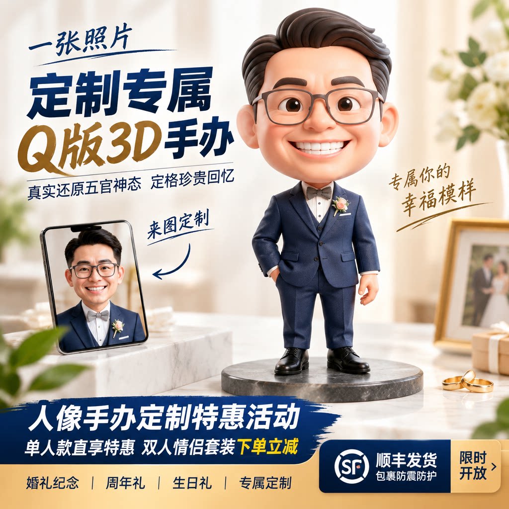 真人Q版照片定制专属手办3D打印 1:1高精人偶情侣生日DIY公仔礼物图片