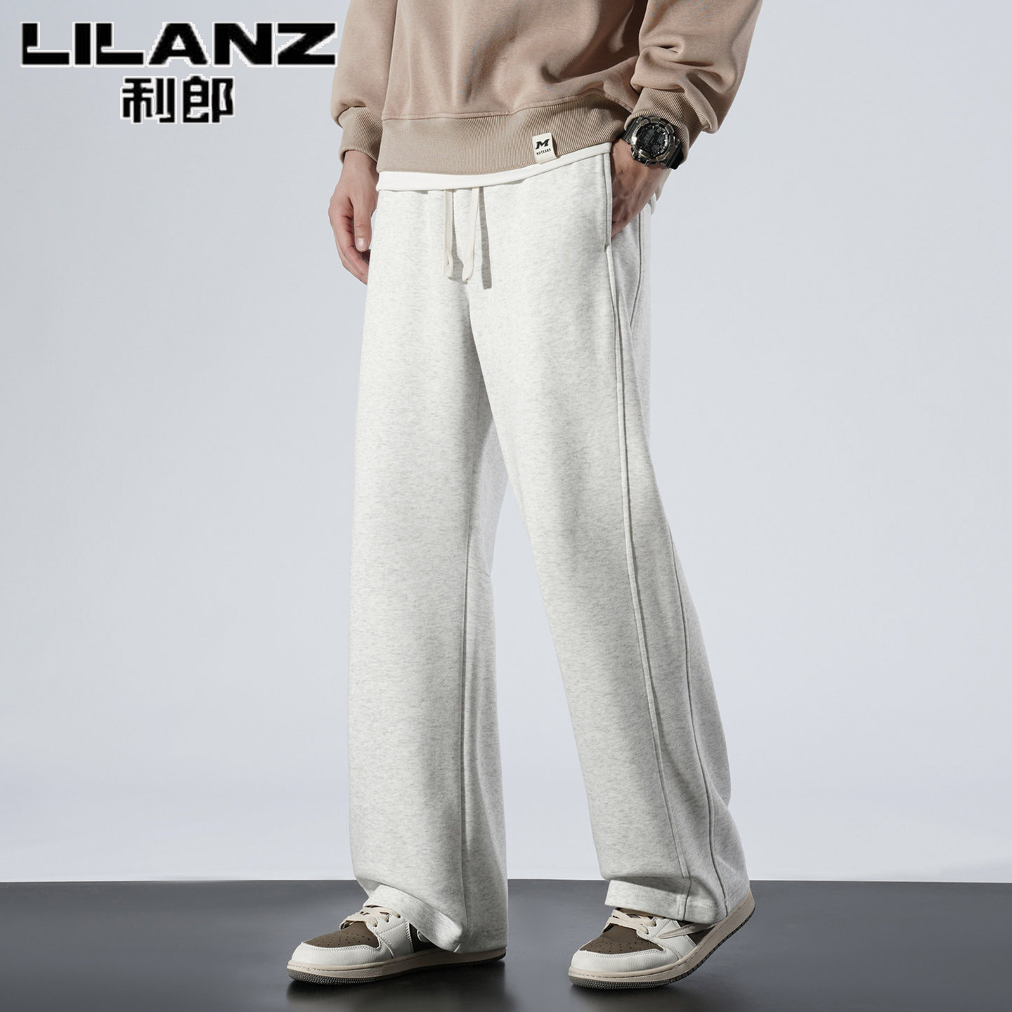 利郎黑色直筒水洗卫裤男款2026新款宽松大码垂感休闲裤子运动长裤