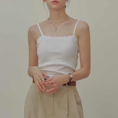 宽松式弹力修身蕾丝吊带女背心