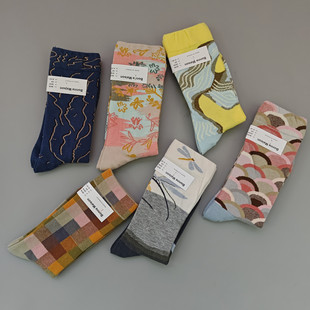 彩色油画趣味中筒袜百搭潮牌休闲 款 新品 BM法国小众女士棉袜子四季