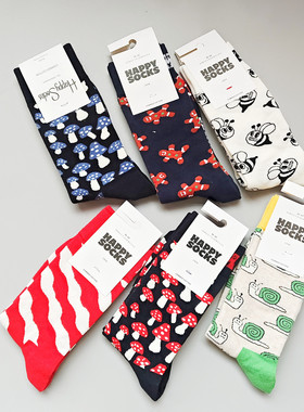 新品HappySocks瑞典潮牌袜子女中筒吸汗透气四季外穿潮流长筒棉袜
