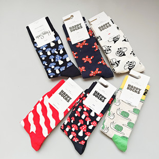 新品HappySocks瑞典潮牌袜子女中筒吸汗透气四季外穿潮流长筒棉袜