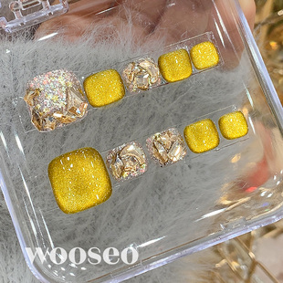 金色猫眼美甲穿戴甲脚高级感纯手工甲片穿戴式 脚指甲贴片 2025新款