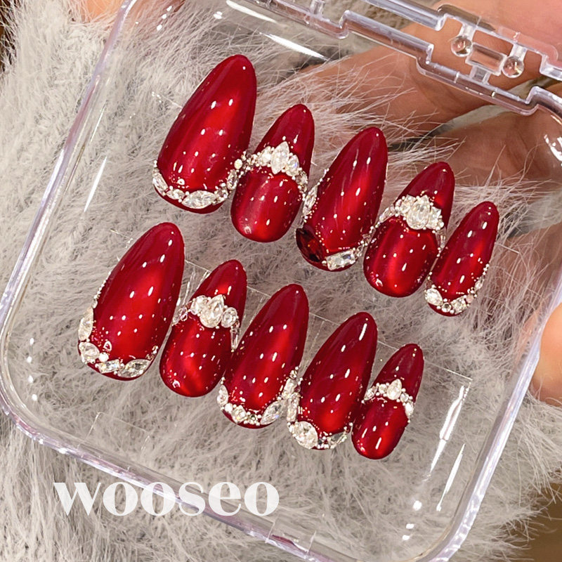 红色猫眼穿戴甲中长款2025新款手工指甲贴片高质量爆款穿戴美甲,彩妆/香水/美妆工具,穿戴甲/甲片,淘宝优惠券,粉丝福利购,淘宝优惠卷