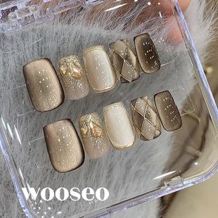 手工穿戴美甲 爆款 猫眼穿戴甲短款 高级感秋冬显白指甲贴片2025新款