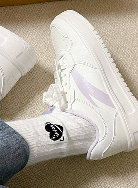 安踏轻松 板鞋厚底小白鞋 男女鞋秋季新款皮面防水休闲轻便运动鞋