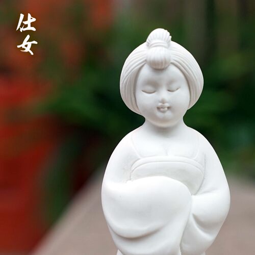 中式仕女摆件家居饰品植物国风