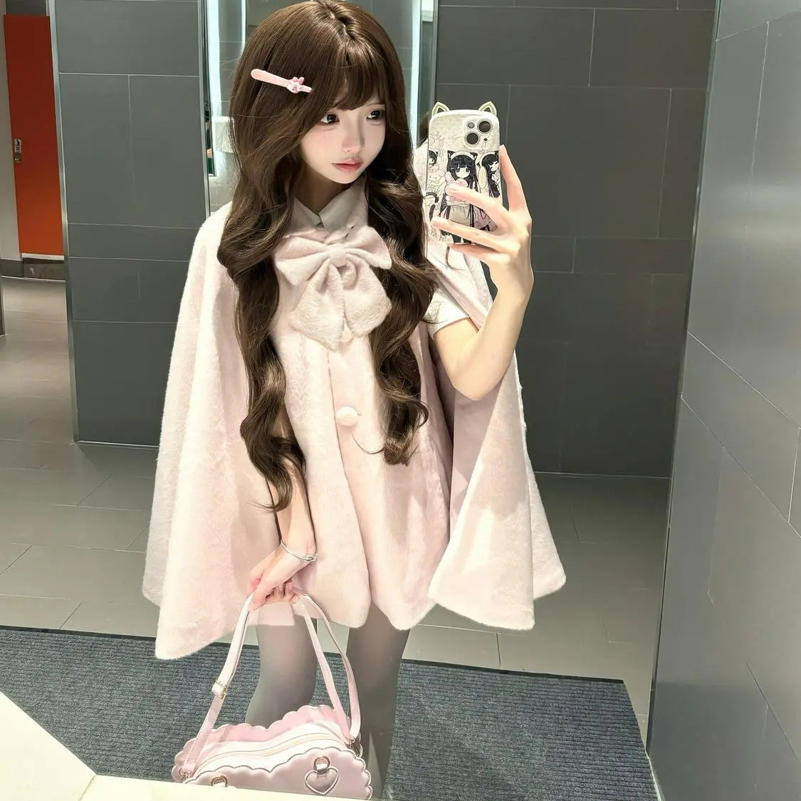 2025少女风减龄蝴蝶结毛呢外套