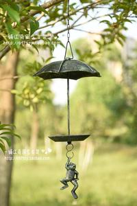 铸铁跳伞青蛙喂鸟器花园摆件 青蛙花园装饰 园艺杂货