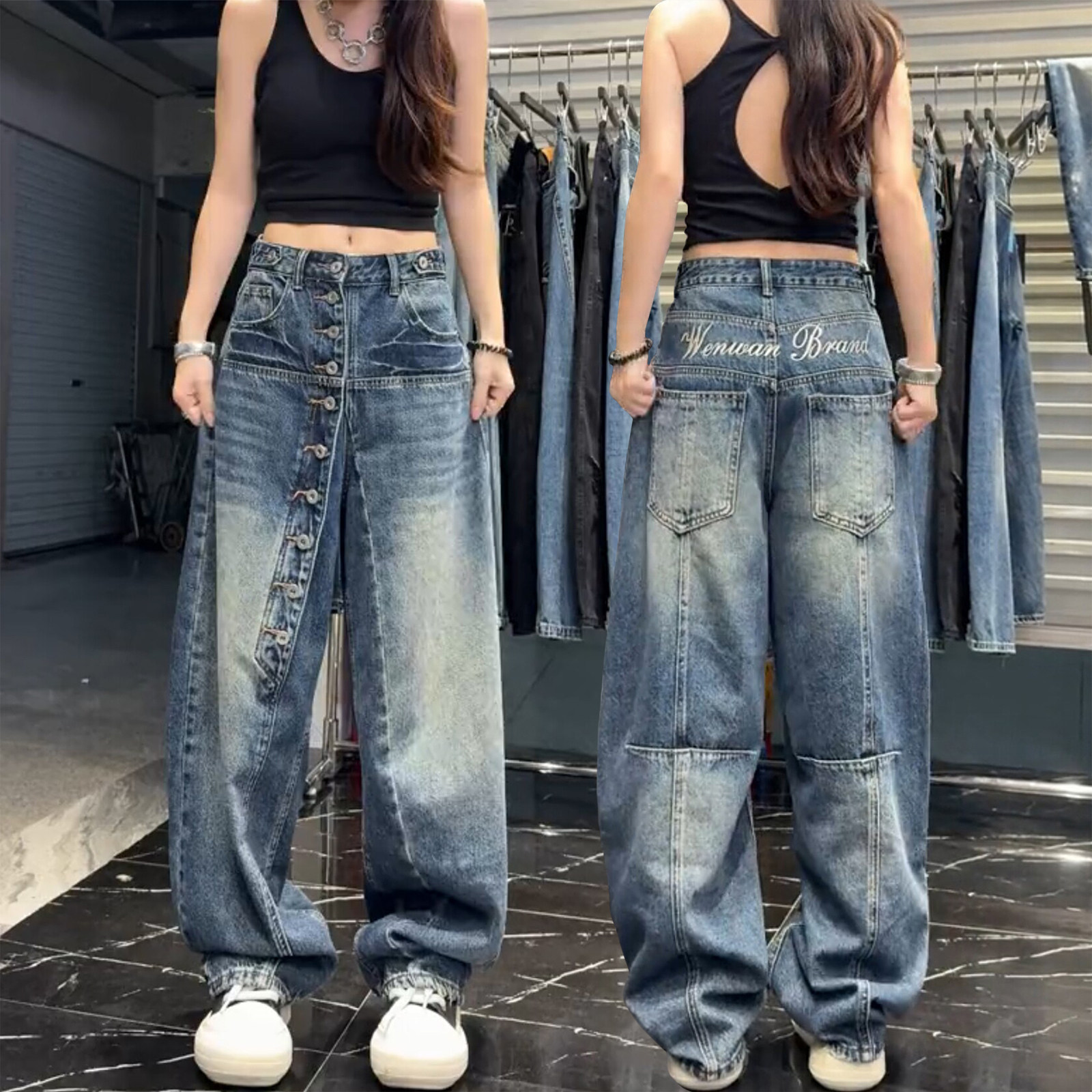 大码高街显瘦宽松直筒牛仔裤女