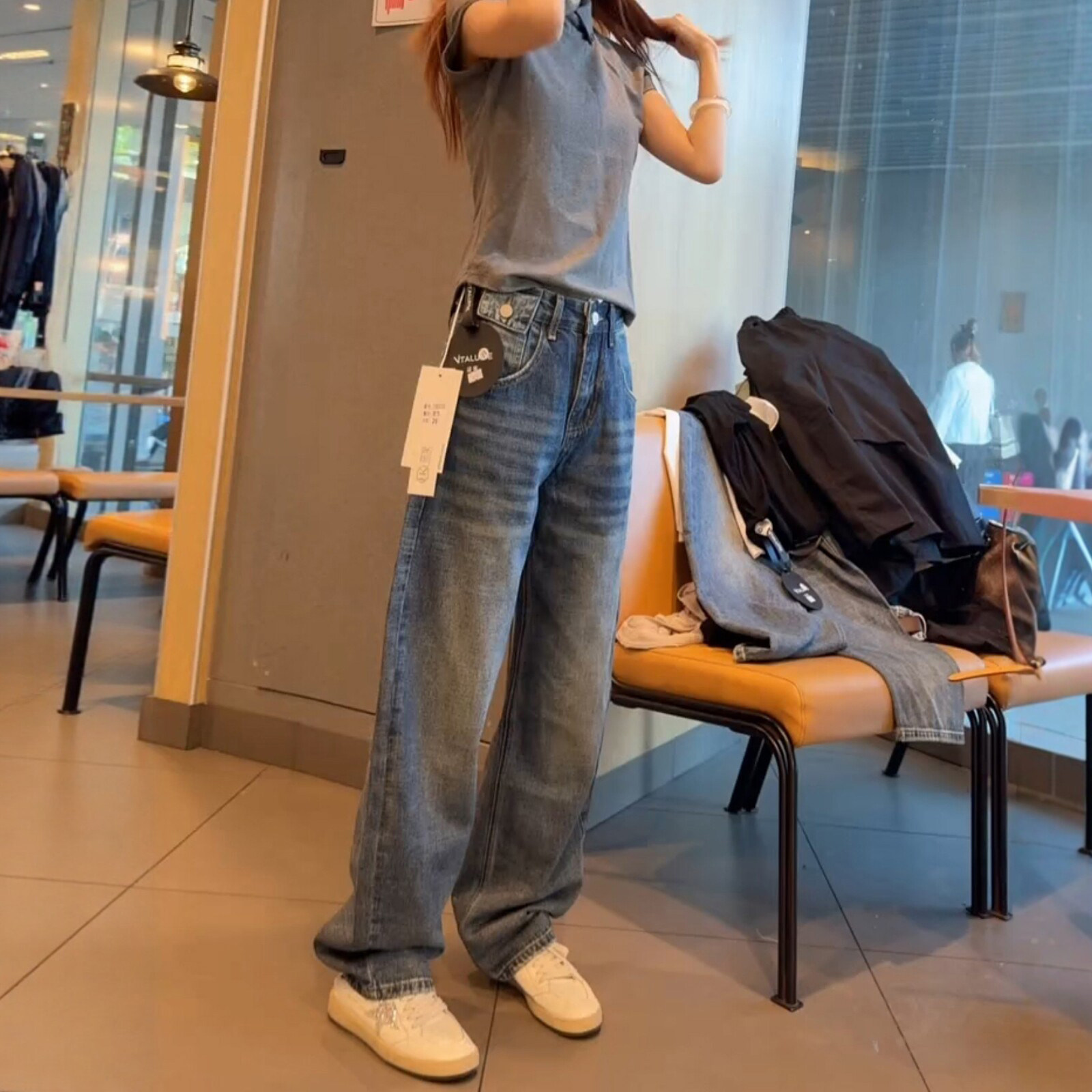 大码显瘦美式阔腿牛仔裤女新款