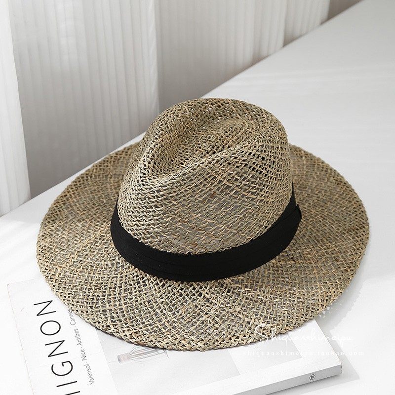 天然草编织帽大帽檐遮阳夏帽男女爵士帽巴拿马礼帽法式度假草帽夏