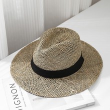 天然草编织帽大帽檐遮阳夏帽男女爵士帽巴拿马礼帽法式度假草帽夏