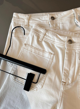 【现货】RL/拉夫25秋新款老钱风撞色缝线高腰休闲阔腿白色牛仔裤