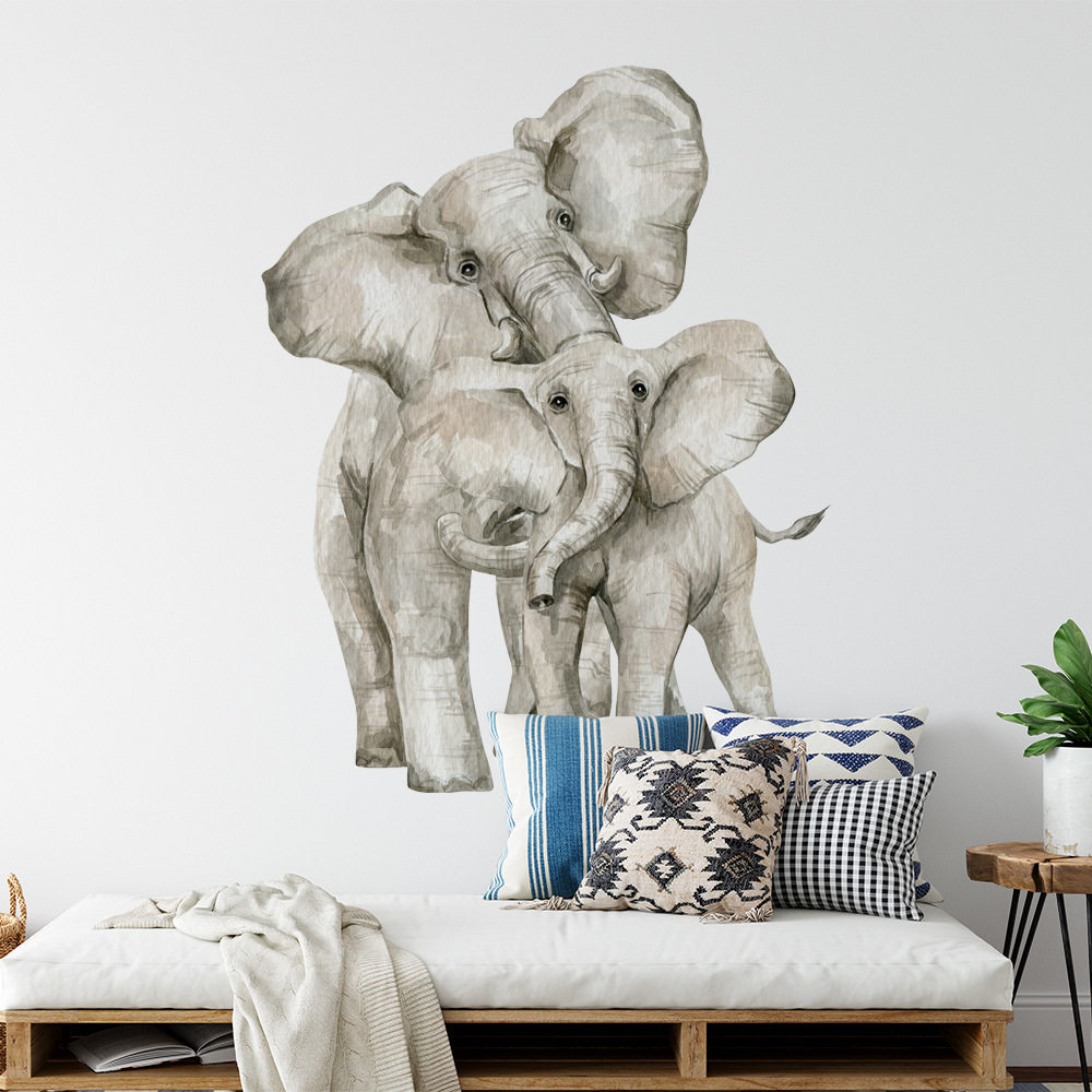 新款动物贴纸大象水彩墙贴不干胶PVC墙纸客厅玄关,家居饰品,软装墙贴,淘宝优惠券,粉丝福利购,淘宝优惠卷