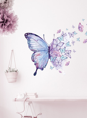 卡通唯美紫色蝴蝶自粘墙画ins少女风儿童房间卧室装饰贴纸
