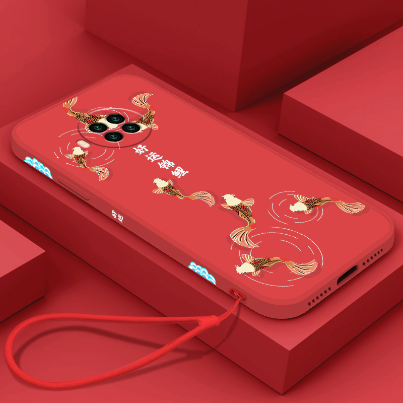 送挂绳中国红好运锦鲤红米note9手机壳新年款虎年国风潮note9pro液态硅胶软壳小米10s全包摄像头防摔保护套