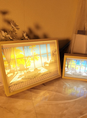 阳光画灯光画小夜灯 ins床头灯装饰画网红灯 艺术素描挂画空房子