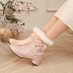 秋冬新款新中式古风短筒靴搭配旗袍鞋子41.43短靴汉服配的鞋子33