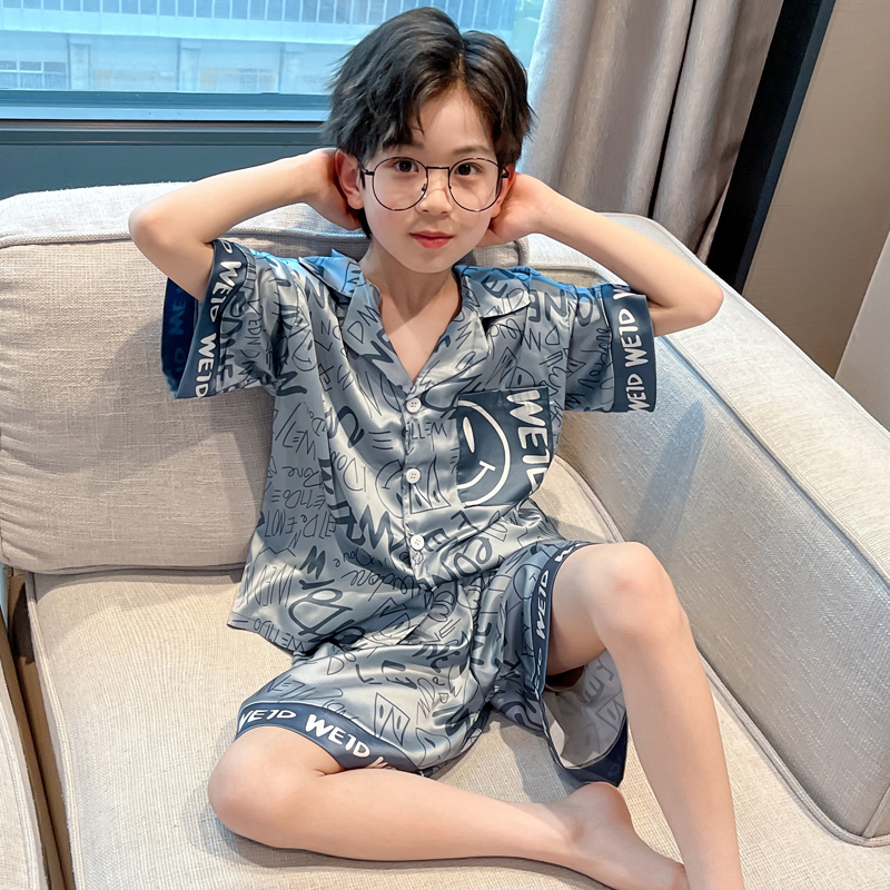 儿童睡衣男童夏季薄款冰丝家居服
