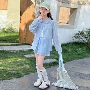 女童防晒套装夏季2025新款网红大童洋气时髦短裤儿童夏装薄三件套