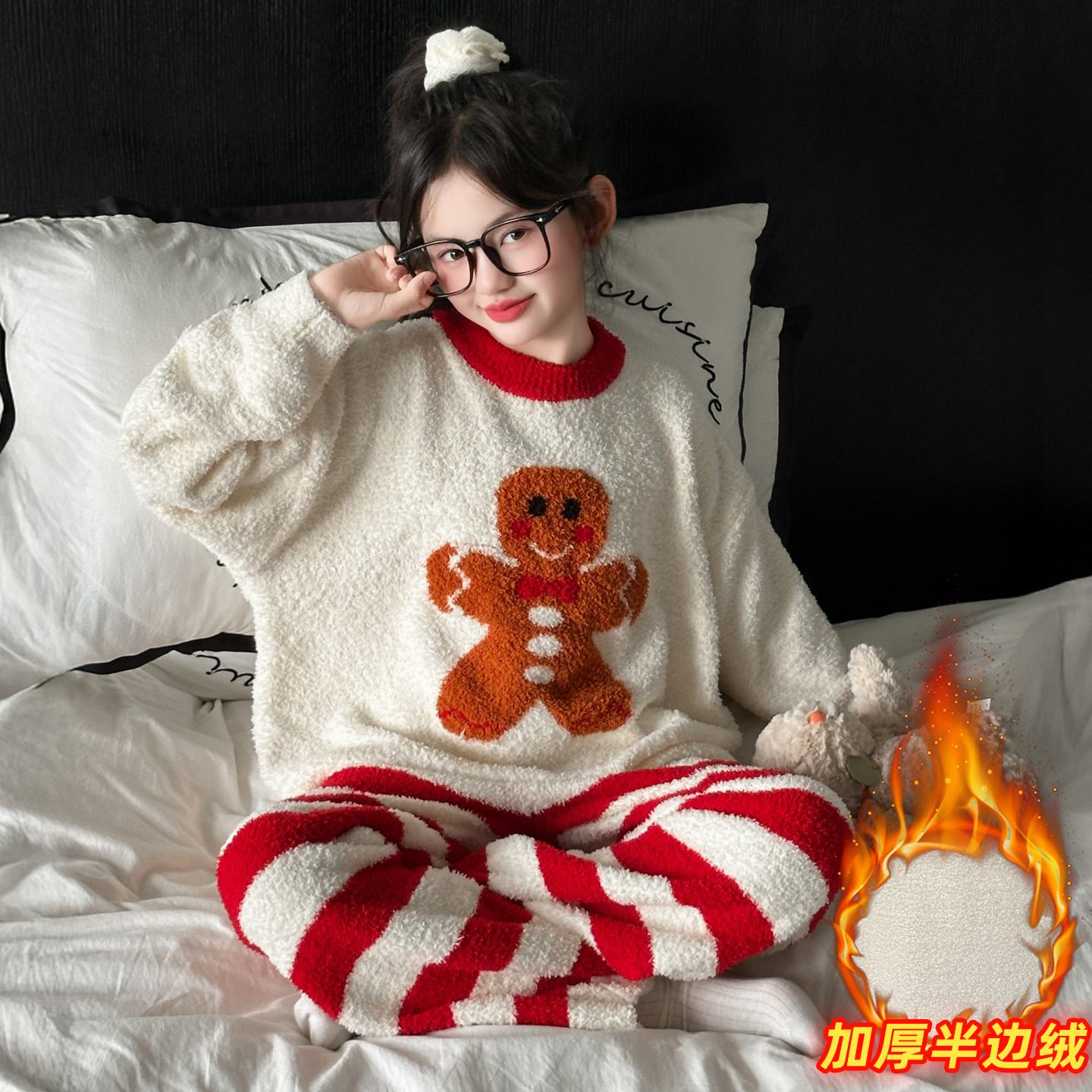 女童半边绒睡衣秋冬2025新款居家