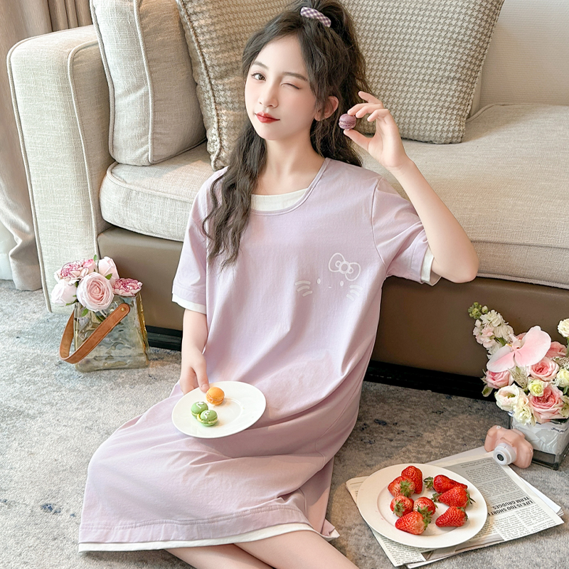 睡裙女童夏季纯棉夏天2025新款女孩中大童薄款短袖儿童家居服睡衣