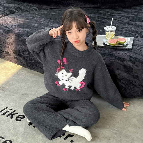 儿童睡衣秋冬保暖加绒加厚两件套