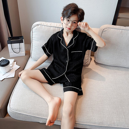 男童冰丝短袖短裤夏儿童薄款睡衣