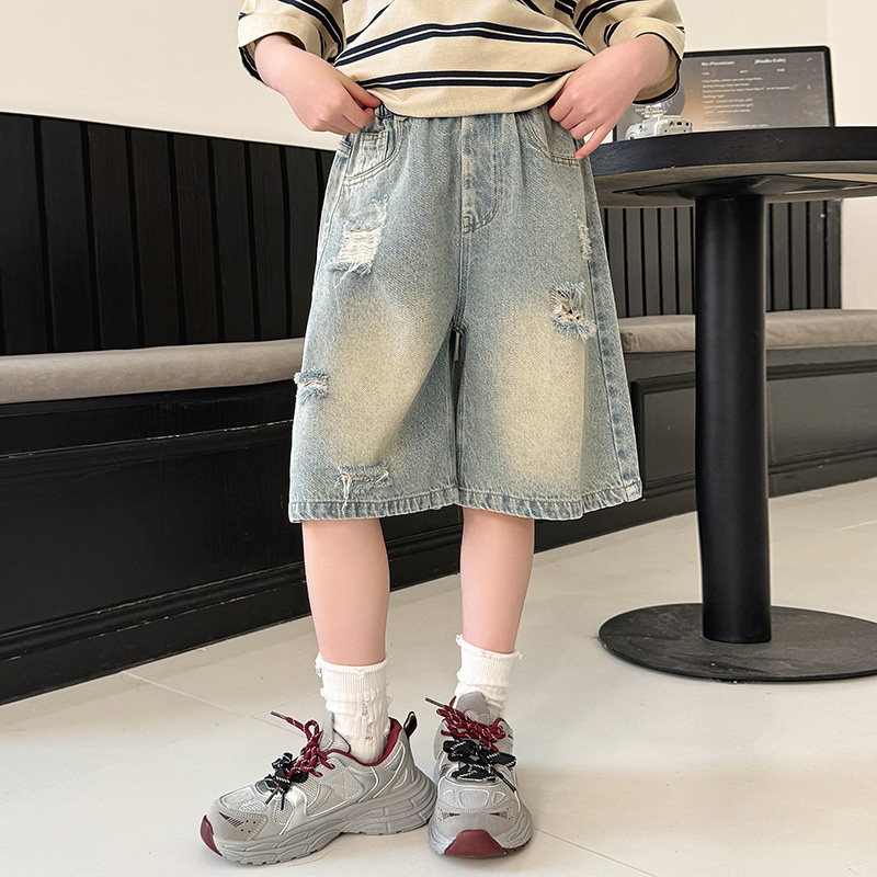 女童牛仔短裤夏季2025新款夏装裤子儿童薄款五分裤女大童破洞中裤
