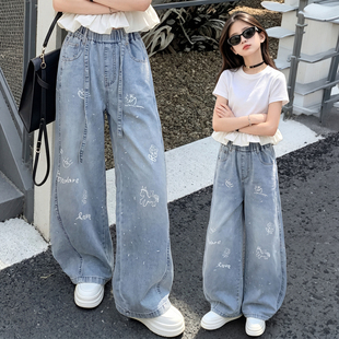 女童韩版夏季新款宽松阔腿裤2026夏天薄款时髦洋气牛仔九分弯刀裤