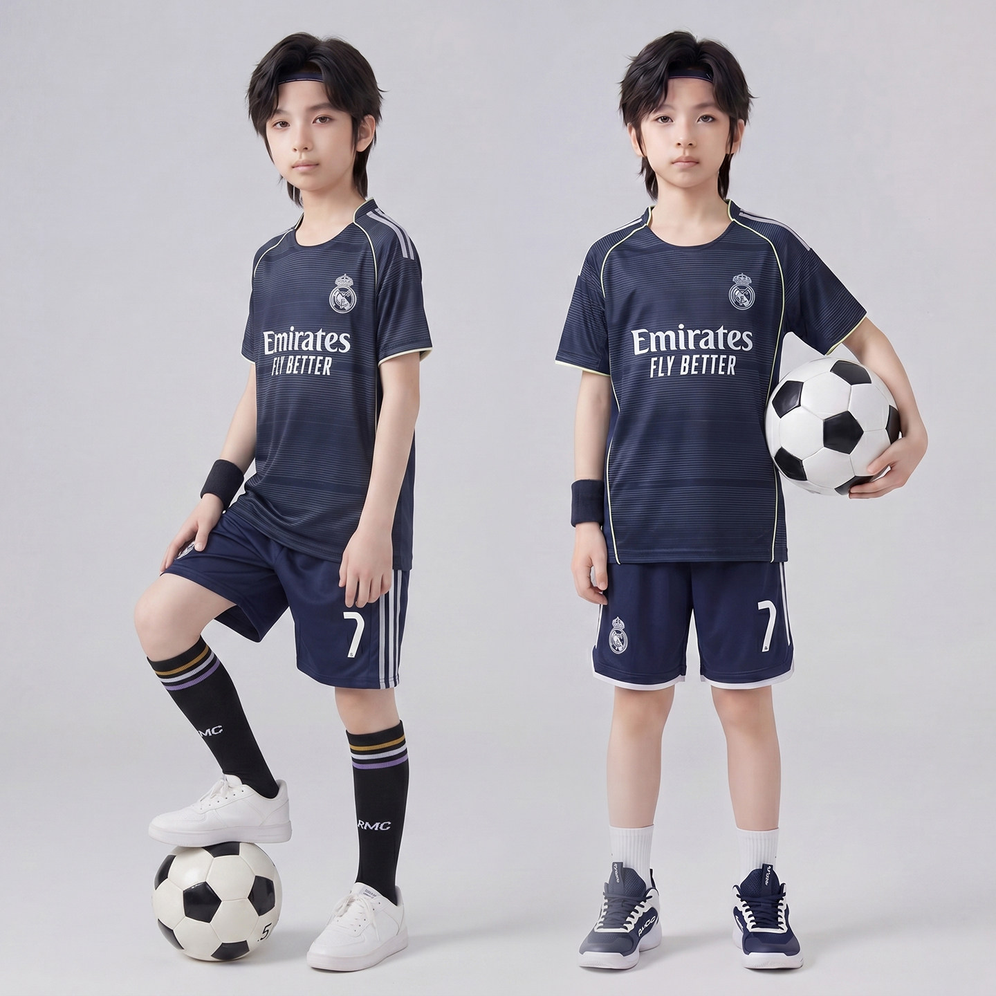 男童足球服短袖短裤2026夏季中大童速干运动训练服皇马7号两件套