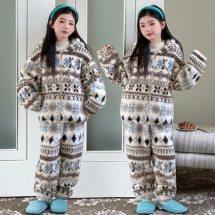女童睡衣冬季新款女孩家居服套装中大童加绒加厚保暖两件套冬装潮