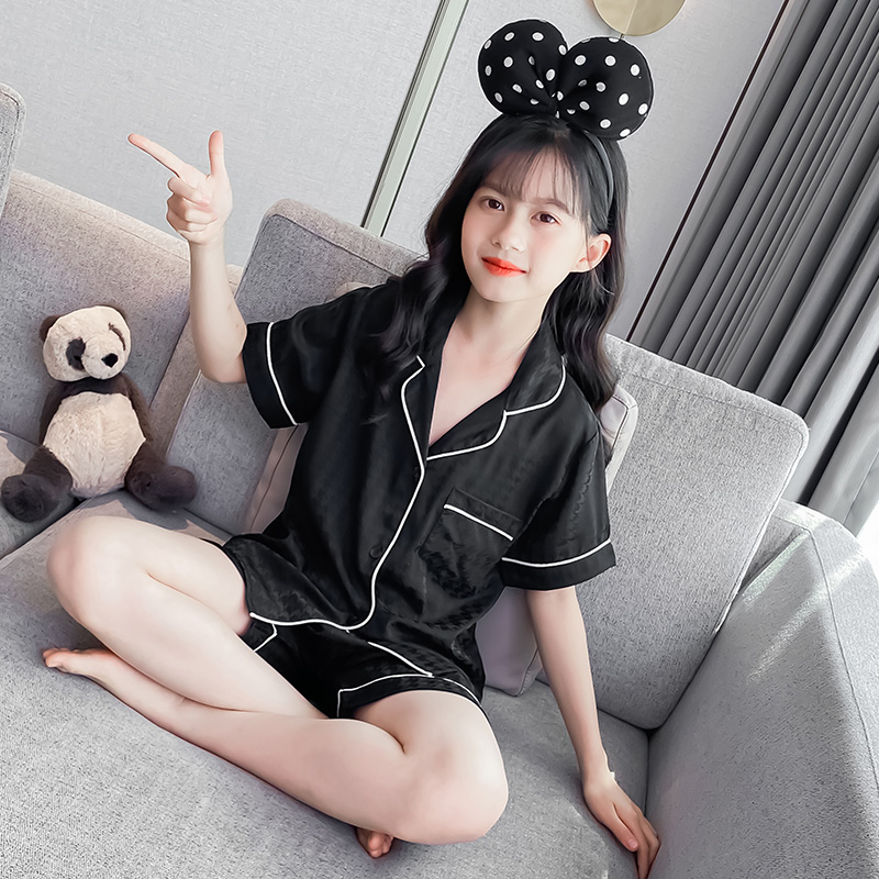 女童冰丝短袖短裤家居服睡衣套装