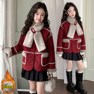 女童装冬款麂皮绒外套2025冬季新款加绒保暖洋气时髦皮毛一体上衣