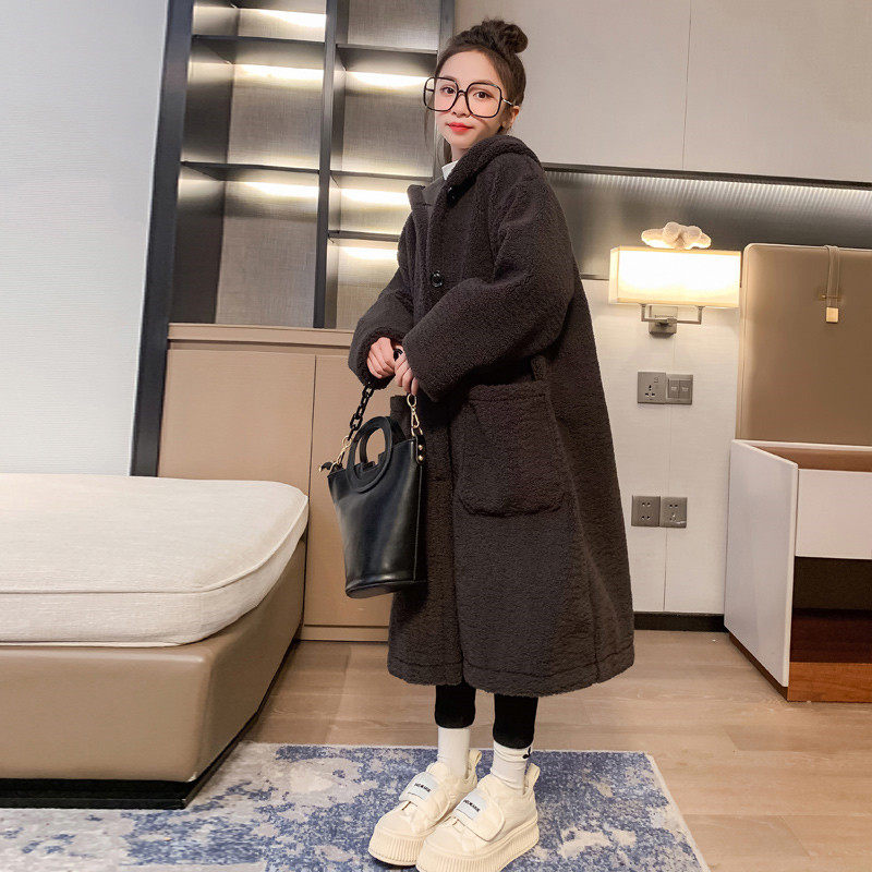 女童冬季保暖加绒加厚中长款外套