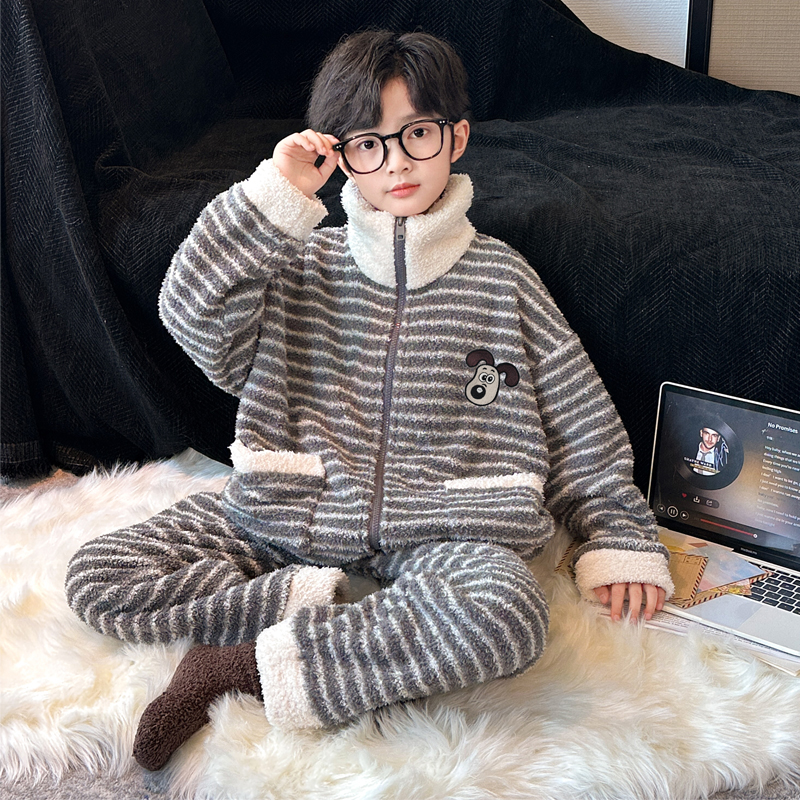 男童睡衣中大童家居服秋冬款套装