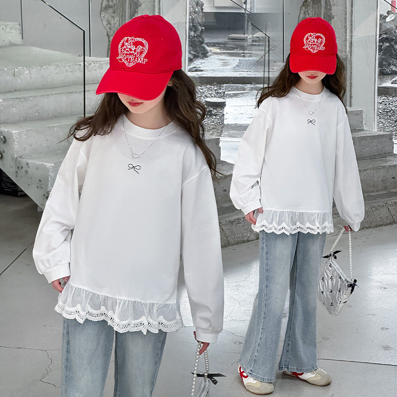 女童卫衣2026春秋季新款女孩花边打底衫长袖中大童花边绣花打底衫,童装/婴儿装/亲子装,T恤,淘宝优惠券,粉丝福利购,淘宝优惠卷