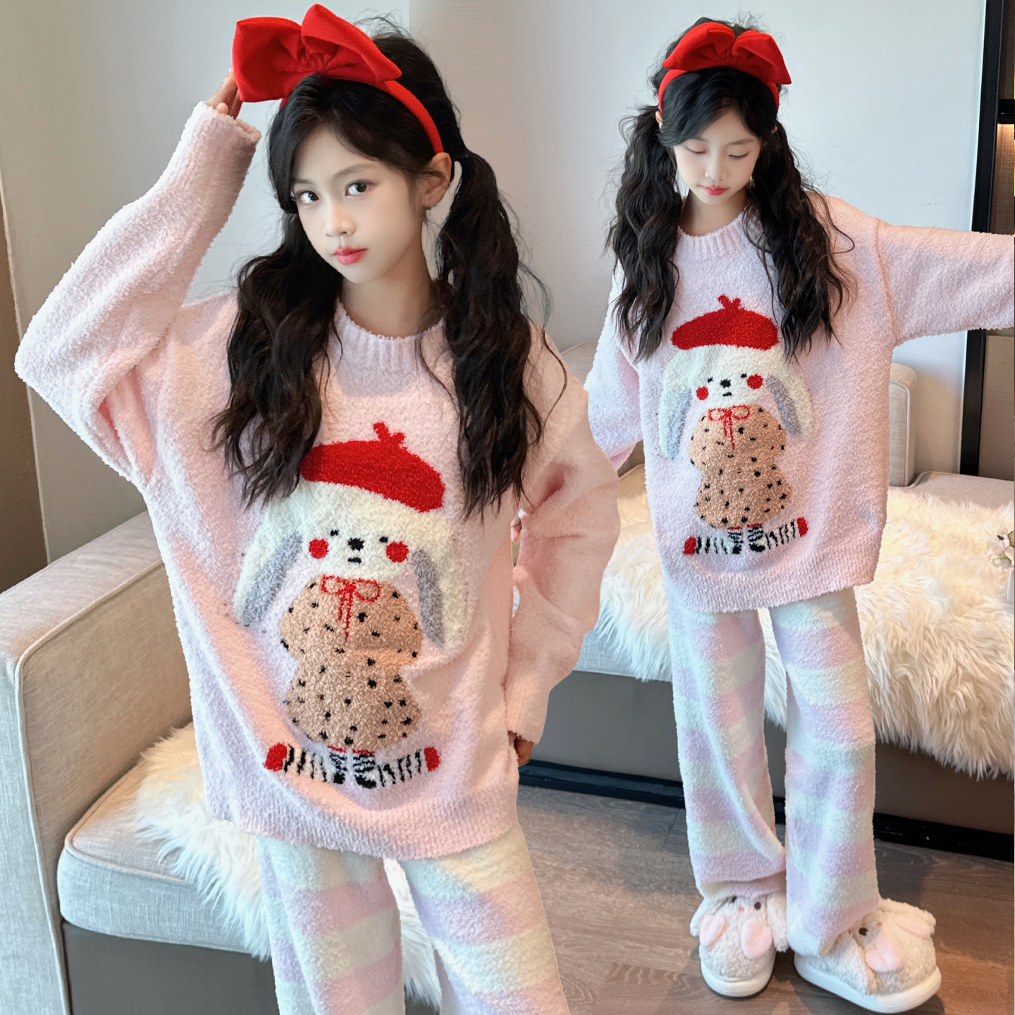 女童半边绒睡衣秋冬季2025新款