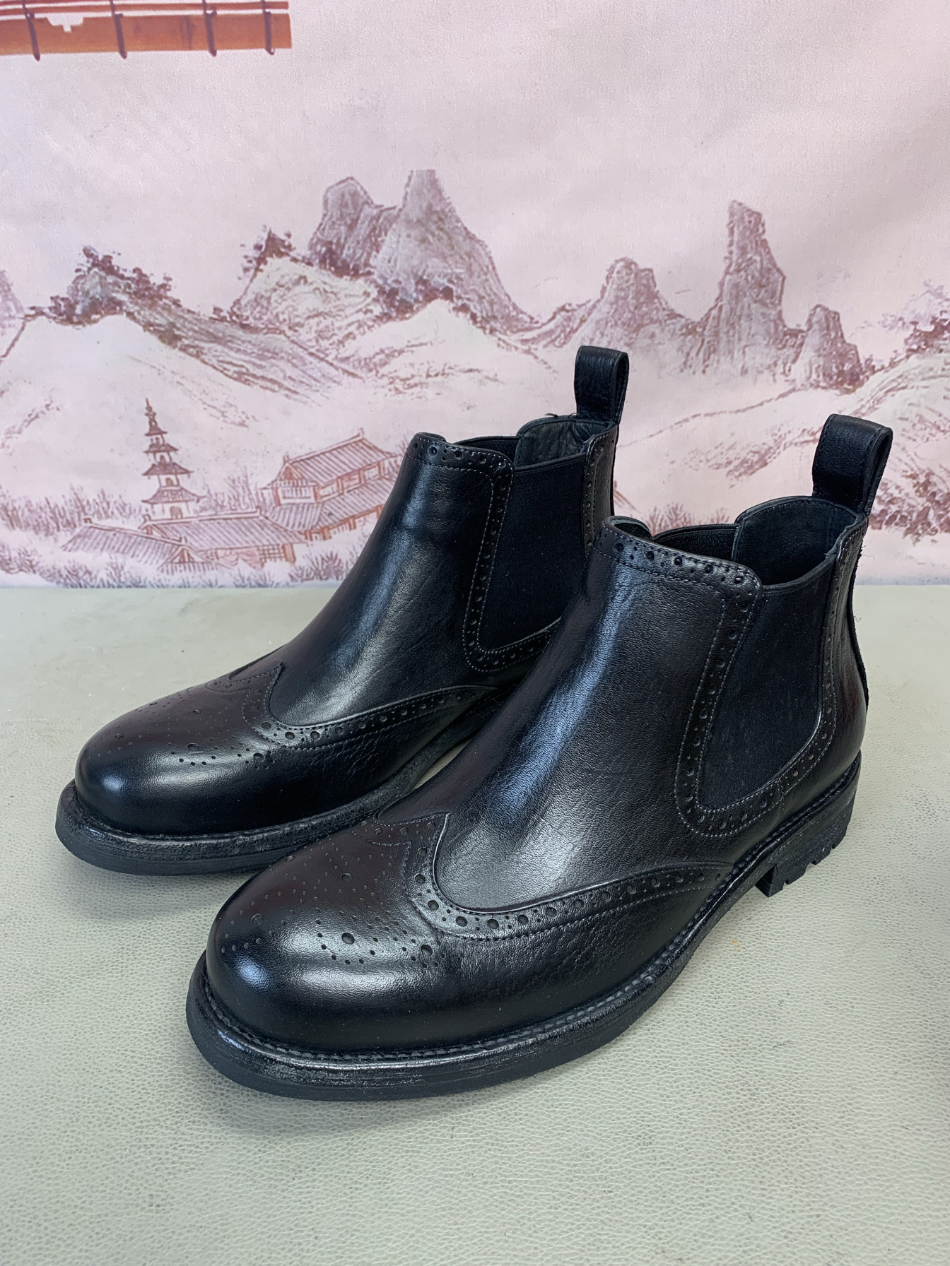 24款男士马皮布洛克雕花冬季时尚切尔西男靴 皮底水洗手工男鞋