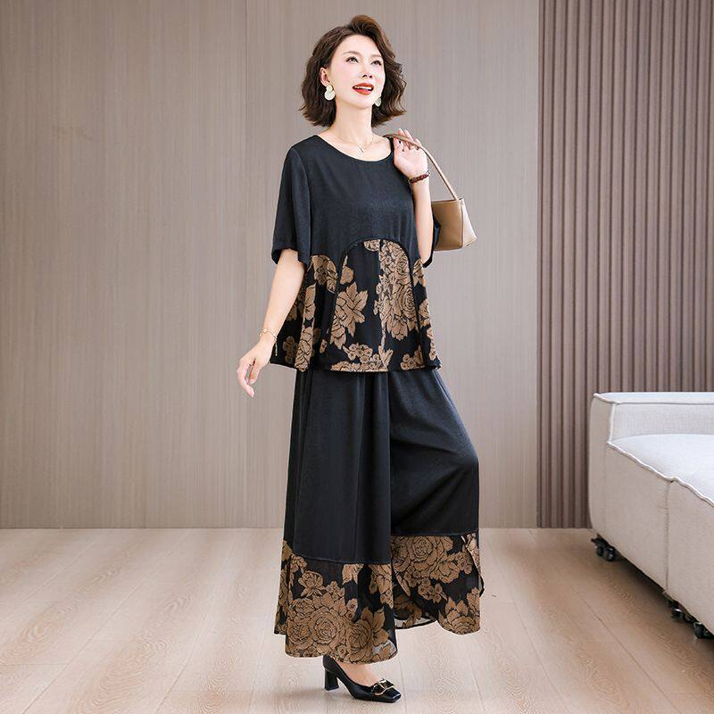 香云纱桑蚕丝套装妈妈装真丝夏装时尚套装