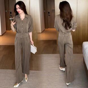 上衣阔腿裤 冰丝时尚 休闲两件套潮 洋气收腰显瘦短袖 新款 套装 女夏季