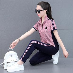 长裤 冰丝运动套装 宽松洋气女士短袖 2025新款 休闲跑步两件套 女夏季