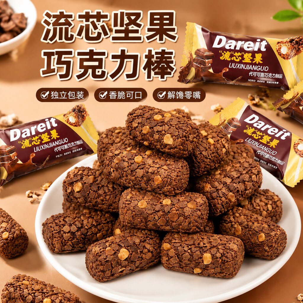 新日期酥脆巧夹心巧克力棒花生威化巧克力长条休闲零食能量棒批发