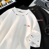 高品质重磅复古刺绣短袖T恤男女夏季百搭情侣上衣潮t157p40，商品下架区，星座204-3