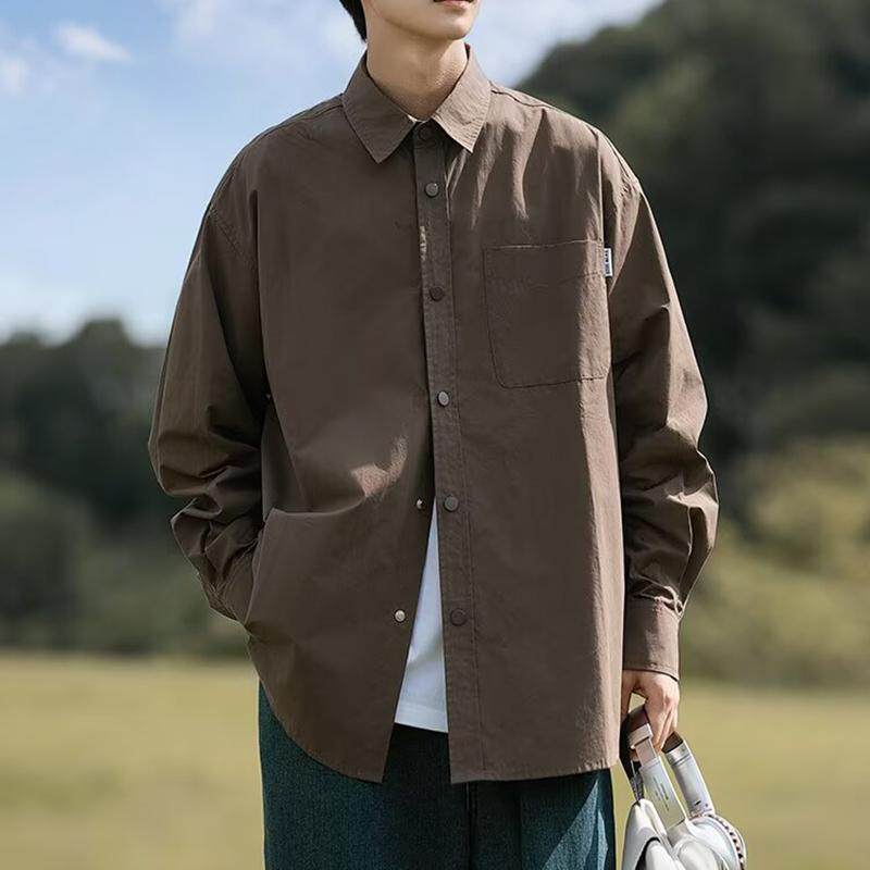 男春季日系纯色长袖衬衣高级感潮牌痞帅衬衫cs330p35,男装衬衫,星座204-3