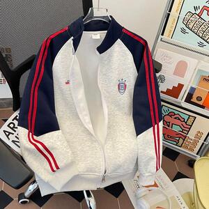 美式复古撞色拼接立领卫衣男春季潮牌宽松休闲运动外套wy187 p48图片