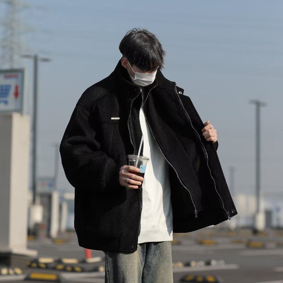 冬季三彩尼假两件外套男宽松休闲百搭设计感毛呢外套ny9296p95,女装短外套,星座204-3