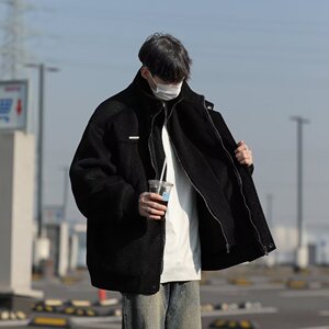 冬季三彩尼假两件外套男宽松休闲百搭设计感毛呢外套ny9296 p95图片