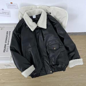美式复古夹棉加厚皮衣外套男女痞帅情侣羊羔毛拼接皮棉服m217 p80图片